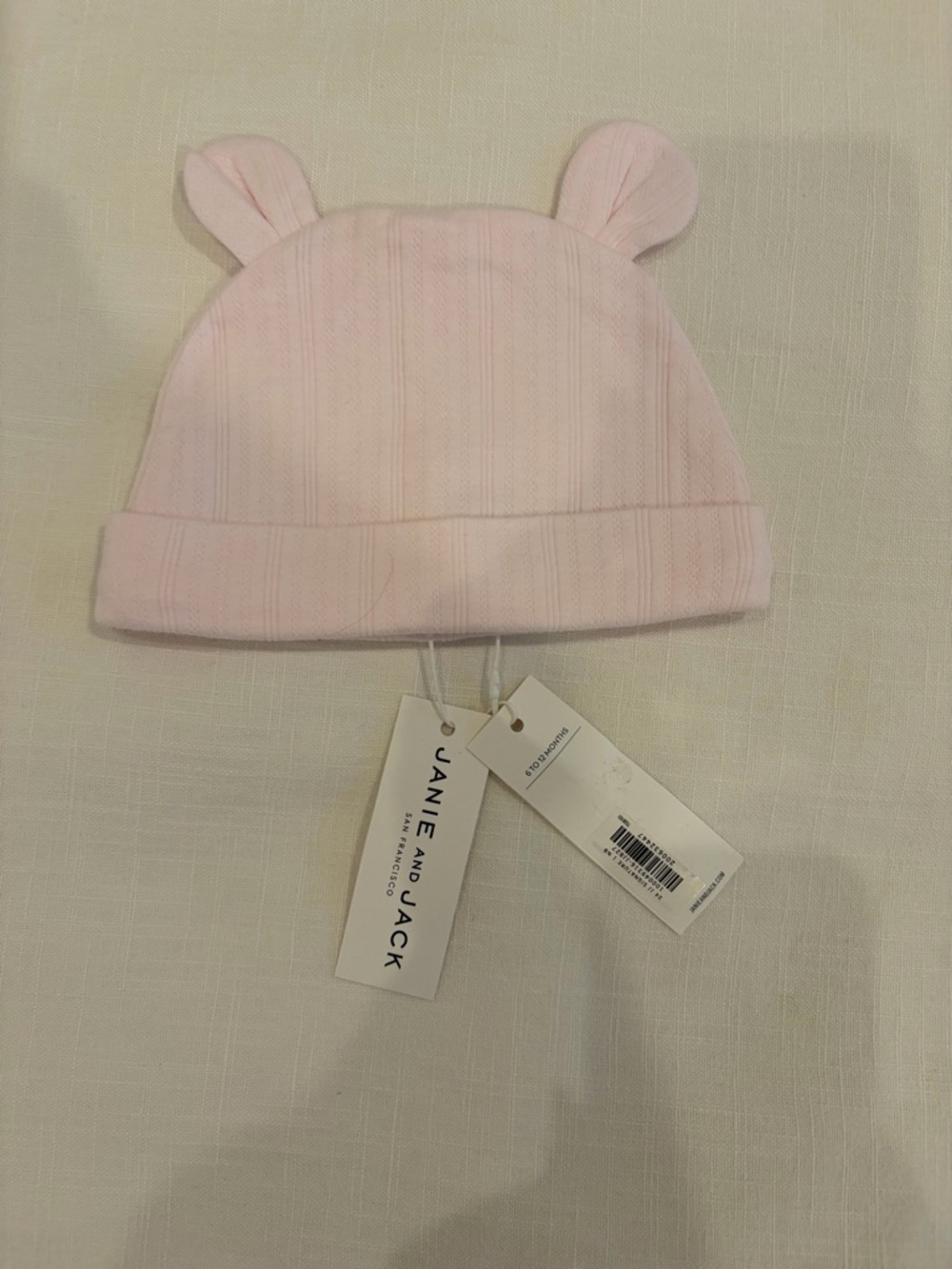 Janie and Jack Light Pink Knit Bear Ear Baby Hat